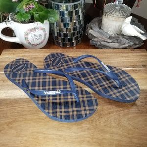 NWOT Havaianas Navy & Brown Flip Flops Sz 9/10